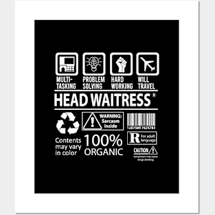 Head Waitress T Shirt - MultiTasking Certified Job Gift Item Tee Posters and Art